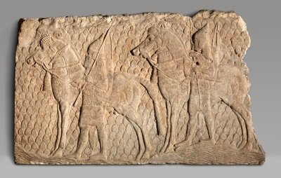 Relief Fragment: Cavalrymen Along a Stream in Mountainous Terrain, c.704-681 B.C. by Neo Assyrian